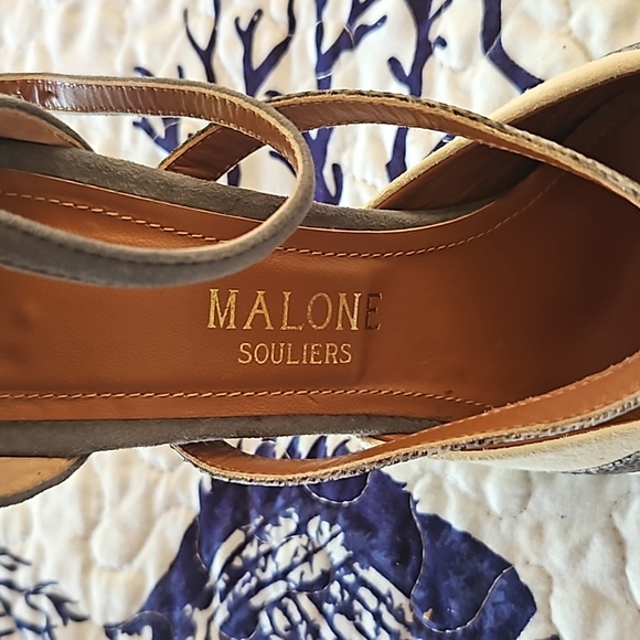 MALONE SOULIERS Veronica Suede Ankle-Strap Pump, Ivory/Gray, Sz 40 1/2 - Picture 2 of 6